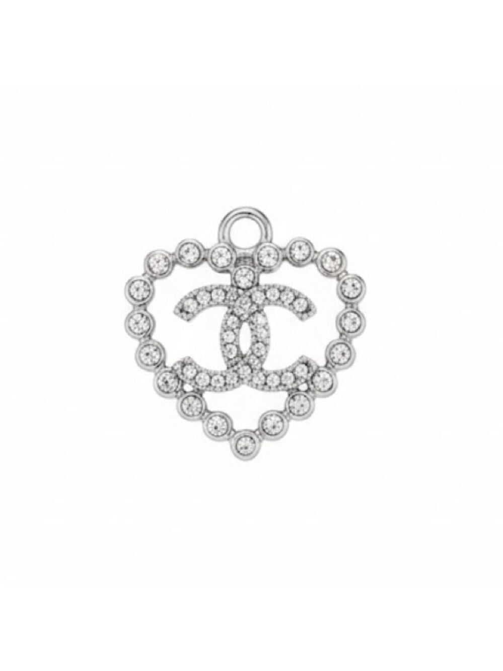 Crystal CC Heart Pendant Necklace Silver Tone